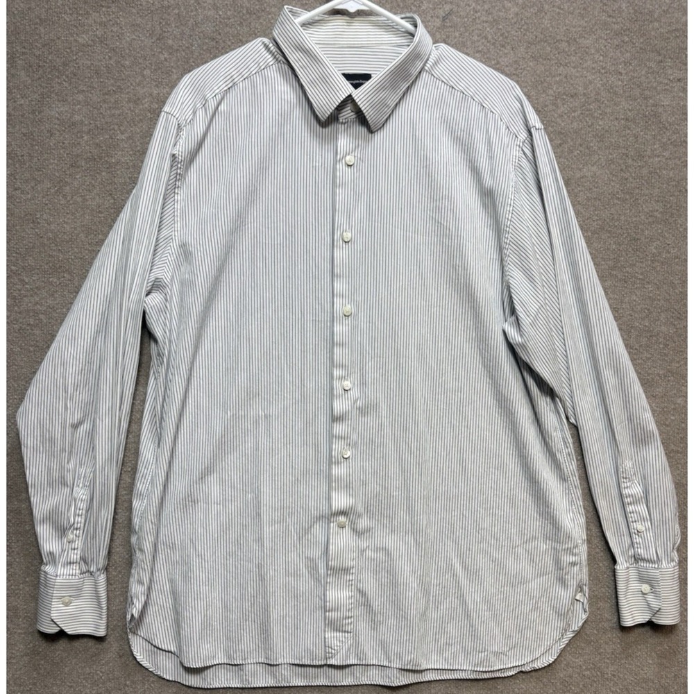 Ermenegildo Zegna Men's Dress Shirt 47 Blue White Stripes Business Button Up GUC